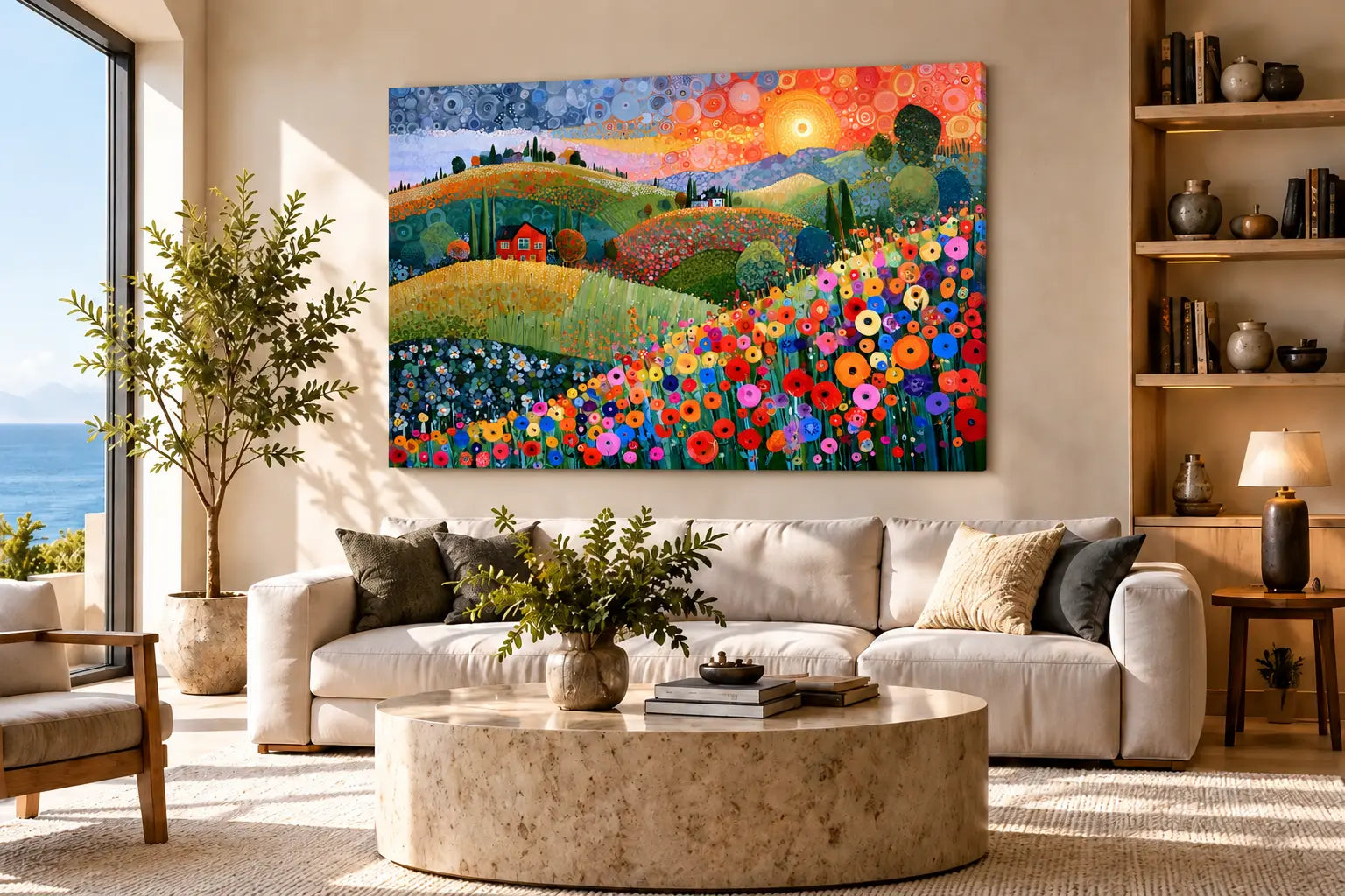 Colourful artwork displayed in a living room