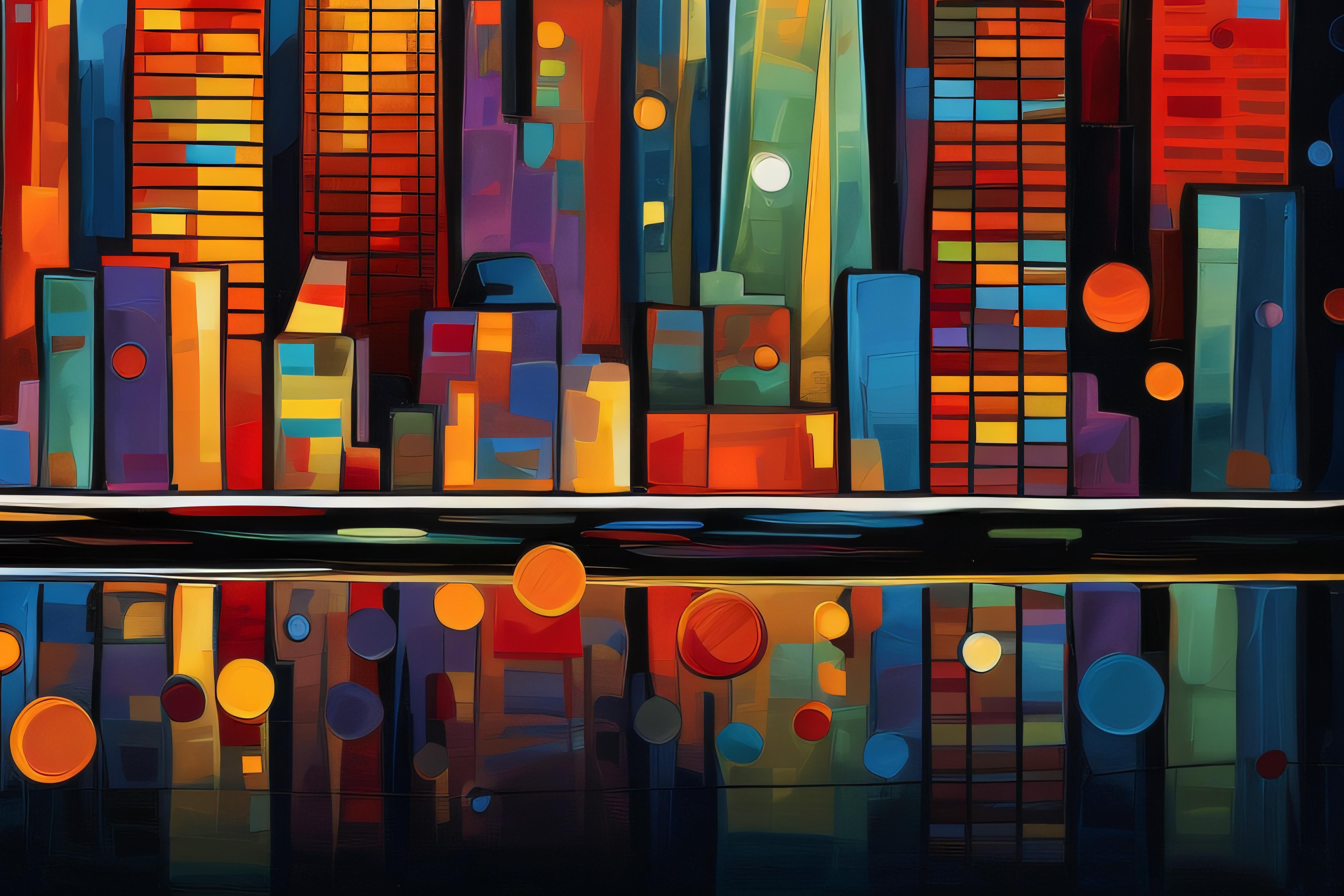 "Metropolis" by Felix van Horst presents a vibrant interpretation of an urban skyline, teeming with energy and movement.