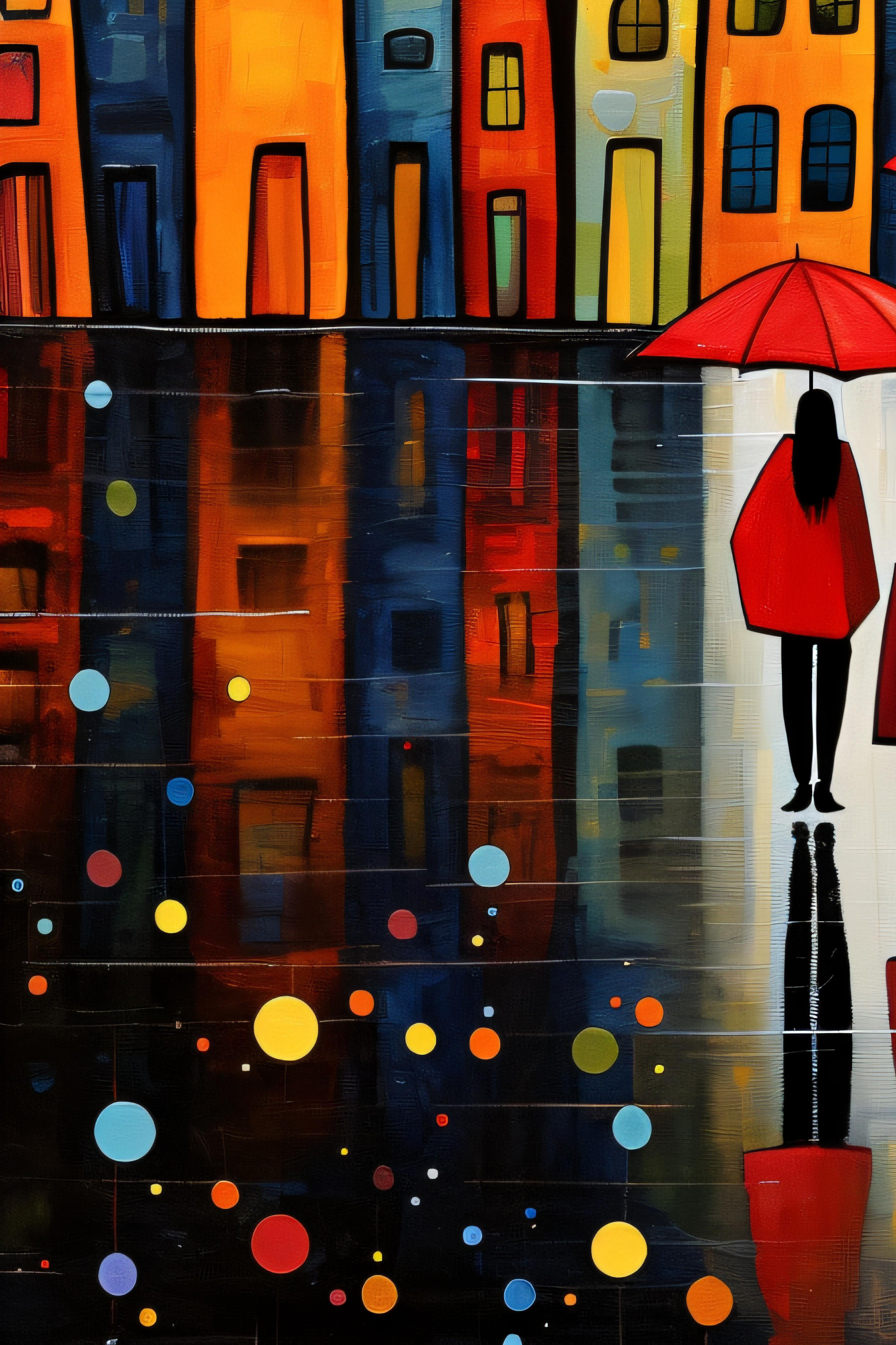 "Rainbow Rain" by Felix van Horst captures a vibrant cityscape bathed in the glow of a sunlit rain. 