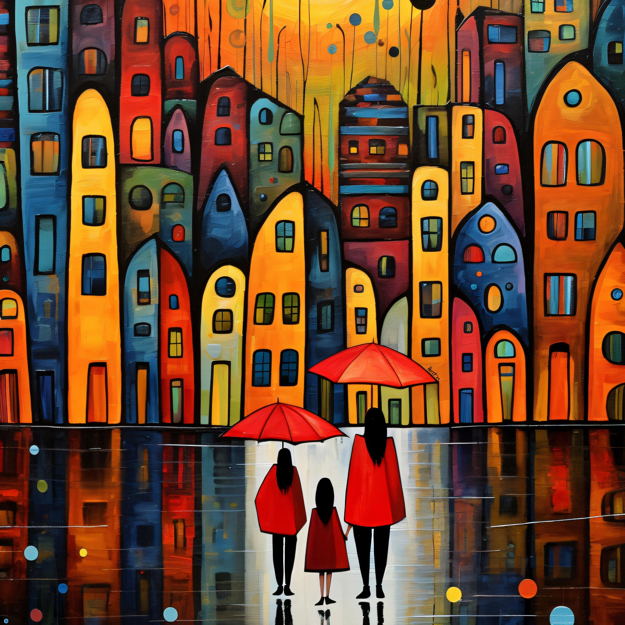 "Rainbow Rain" by Felix van Horst captures a vibrant cityscape bathed in the glow of a sunlit rain. 