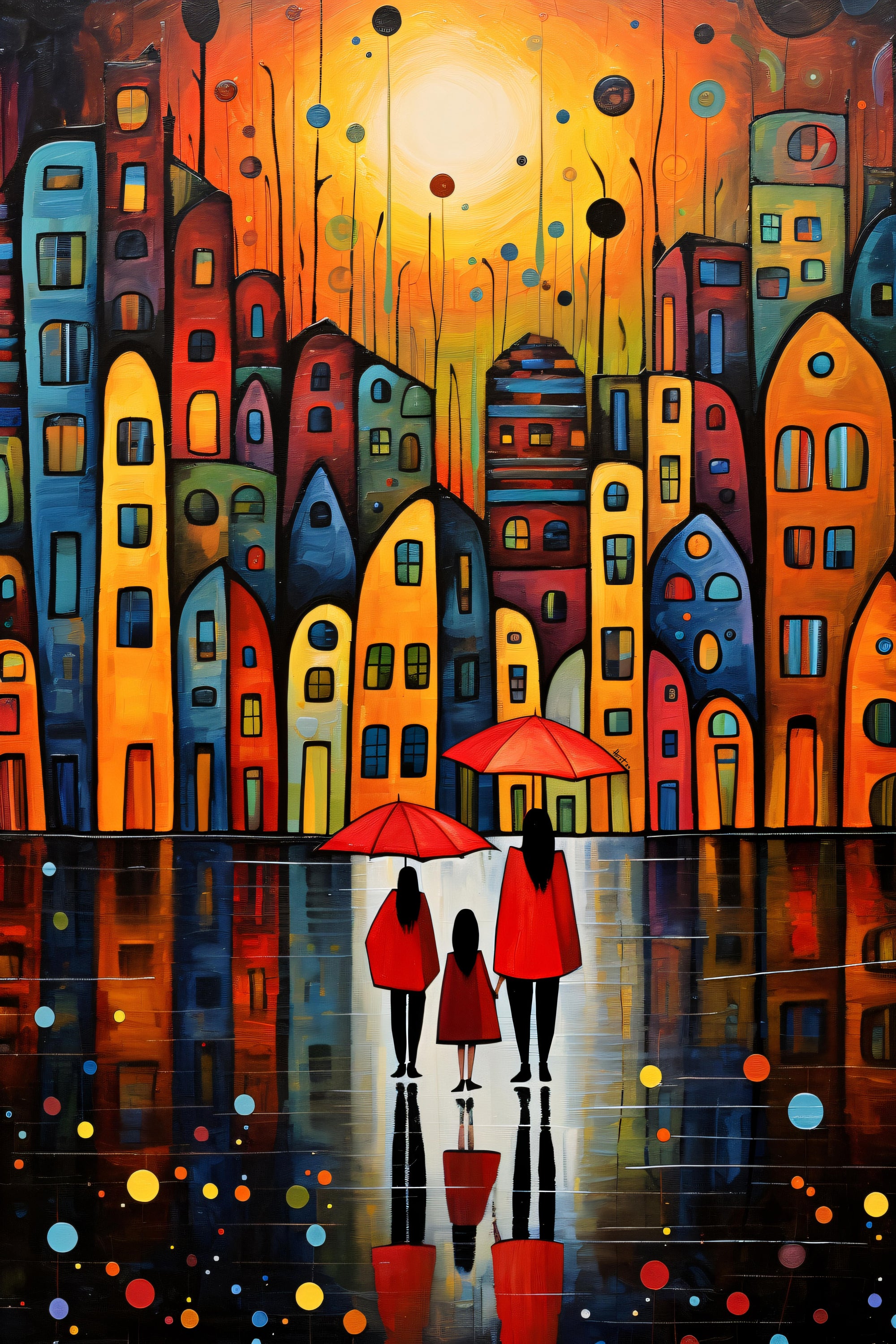 "Rainbow Rain" by Felix van Horst captures a vibrant cityscape bathed in the glow of a sunlit rain. 