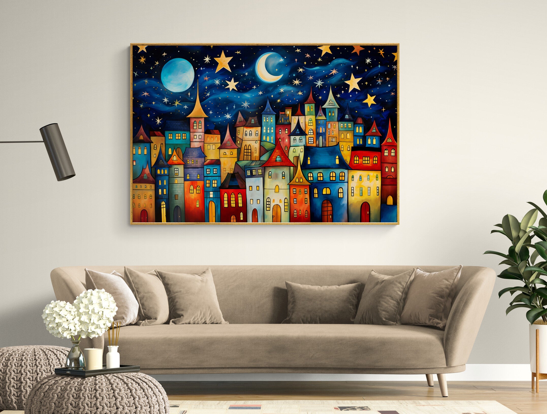 "Midnight Sky" is a celebration of the night, where stars twinkle like notes of a silent symphony over a picturesque town.