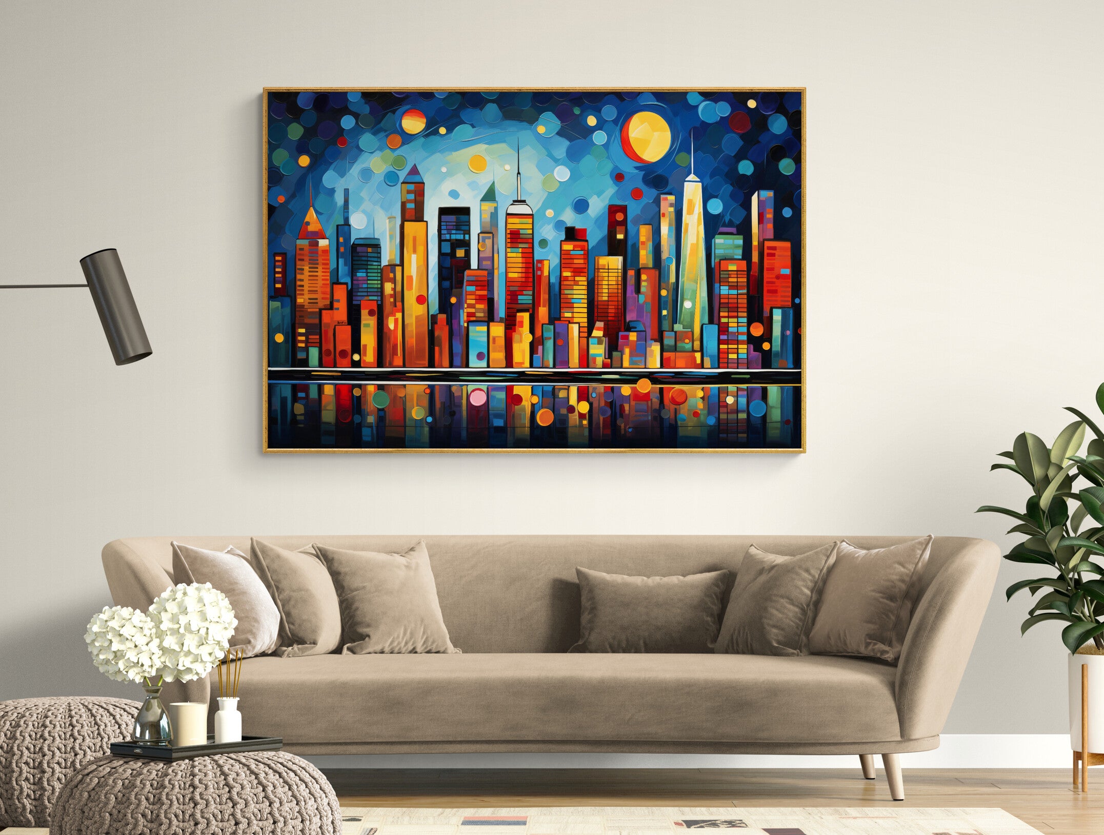 "Metropolis" by Felix van Horst presents a vibrant interpretation of an urban skyline, teeming with energy and movement.