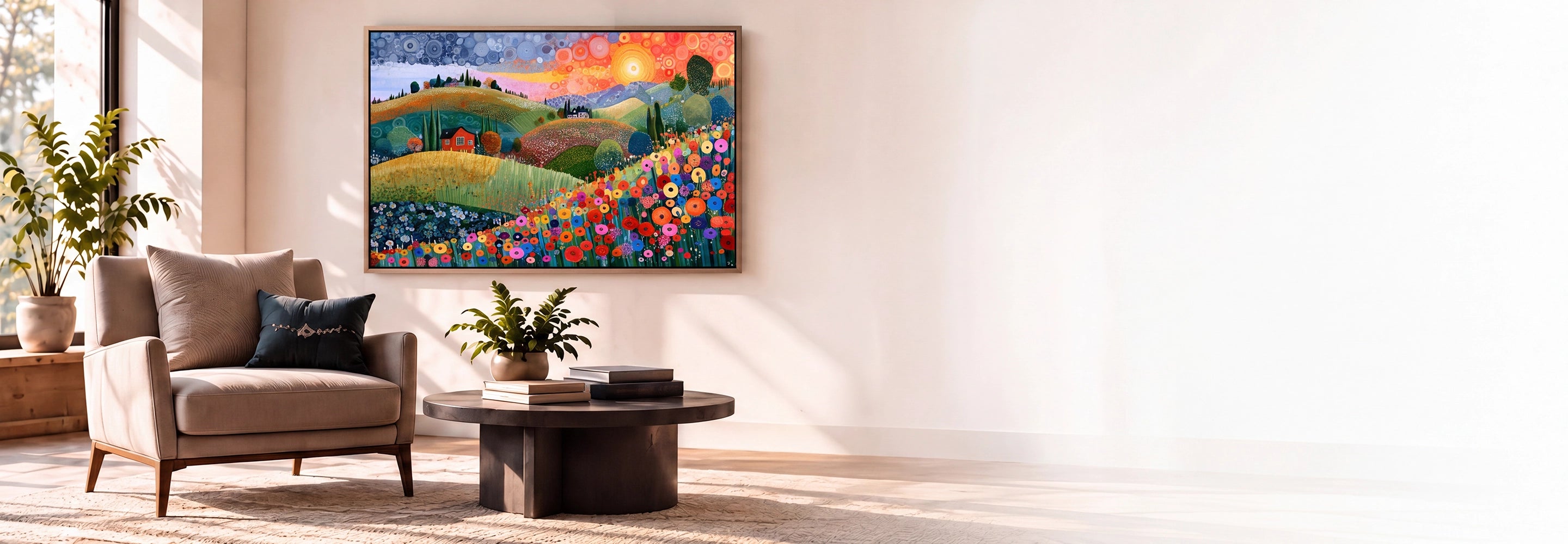 Colourful blue city artwork in a living space
